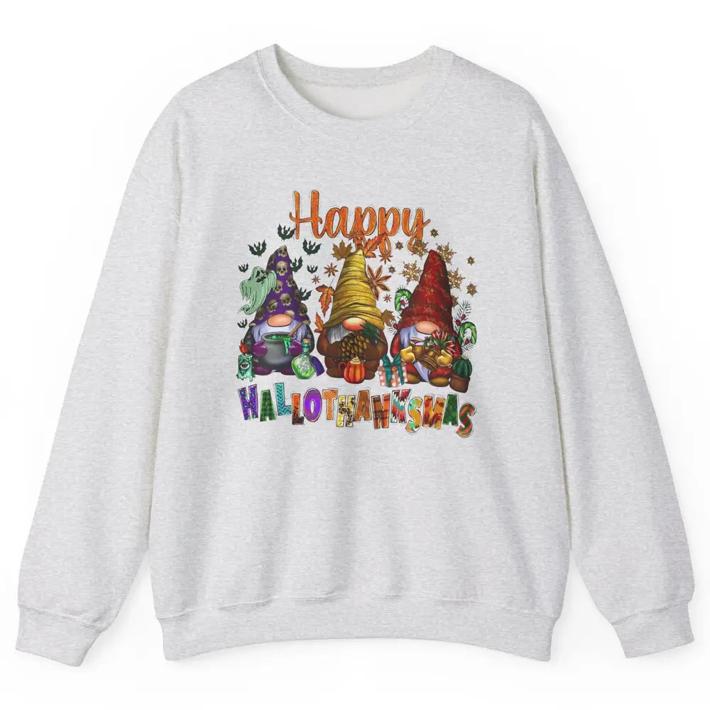 Funny Gnomes Happy Hallo-thank-mas Fall Pumpkin Thanksgiving Unisex Crewneck Sweatshirt