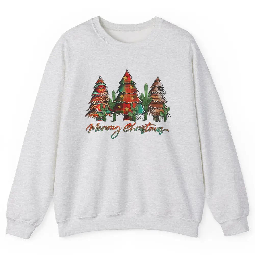 Merry Christmas Tree Western Christmas Desert Cactus Leopard Unisex Crewneck Sweatshirt