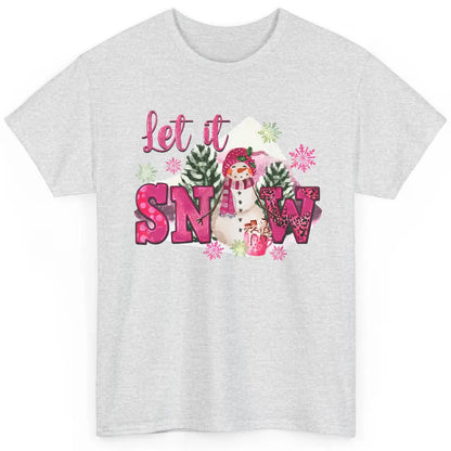Retro Pink Christmas Snowman Let It Snow Winter Cozy Season Classic Unisex T-Shirt