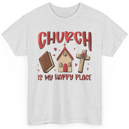 Retro Christmas Church Is My Happy Place Christian Hand Draw Classic Unisex T-Shirt