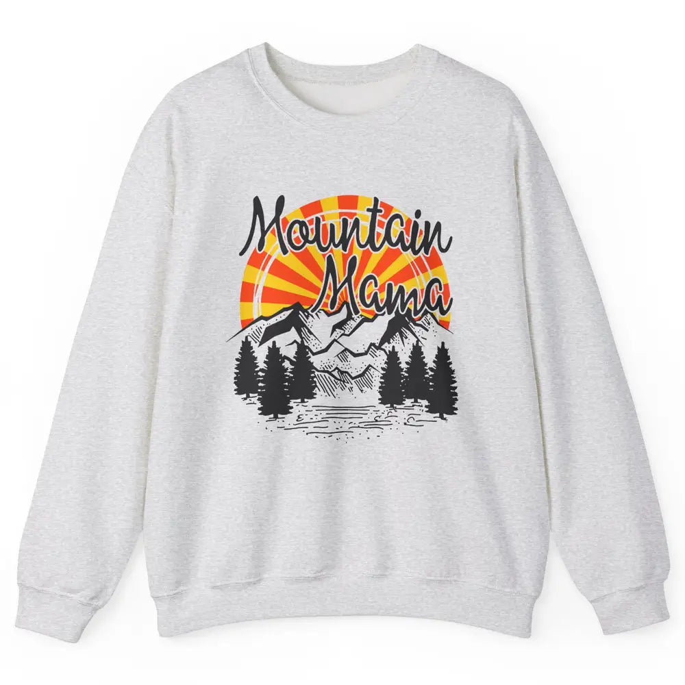 Retro Rainbow Sunset Mountain Mama Hiking Mom Climbing Unisex Crewneck Sweatshirt