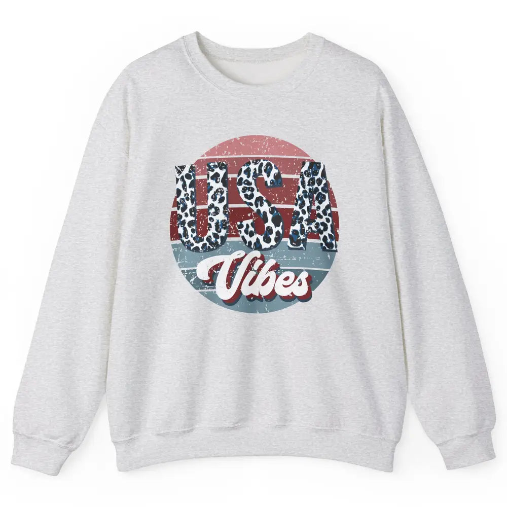 Vintage USA Vibes Leopard Patriots Independence Day Gift Unisex Crewneck Sweatshirt