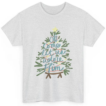 Retro Christmas Tree Oh Come Let Us Adore Him Groovy Xmas Classic Unisex T-Shirt