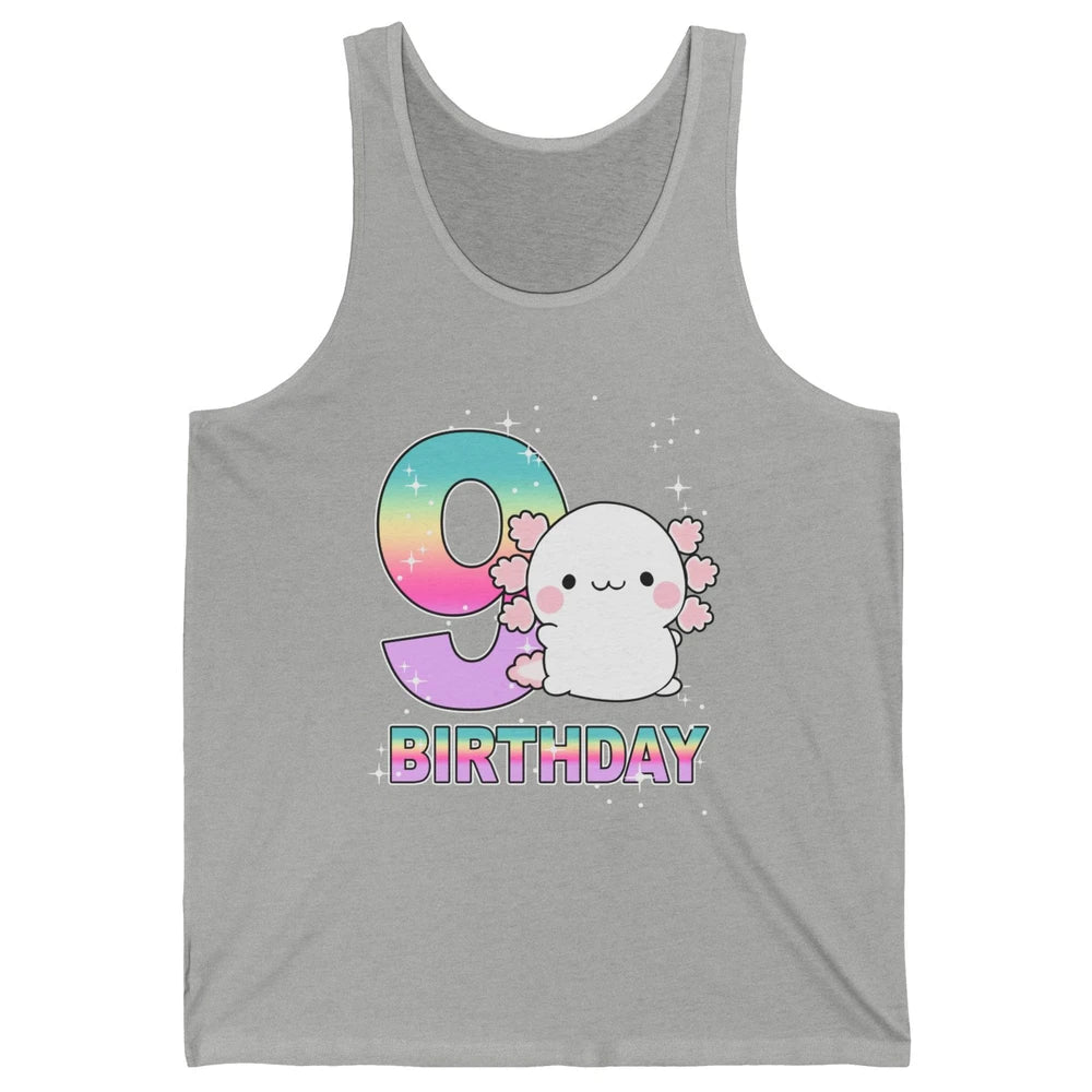 Cute Axolotl 9th Birthday Girl Boy 9 Years Old Birthday Gift Unisex Jersey Tank
