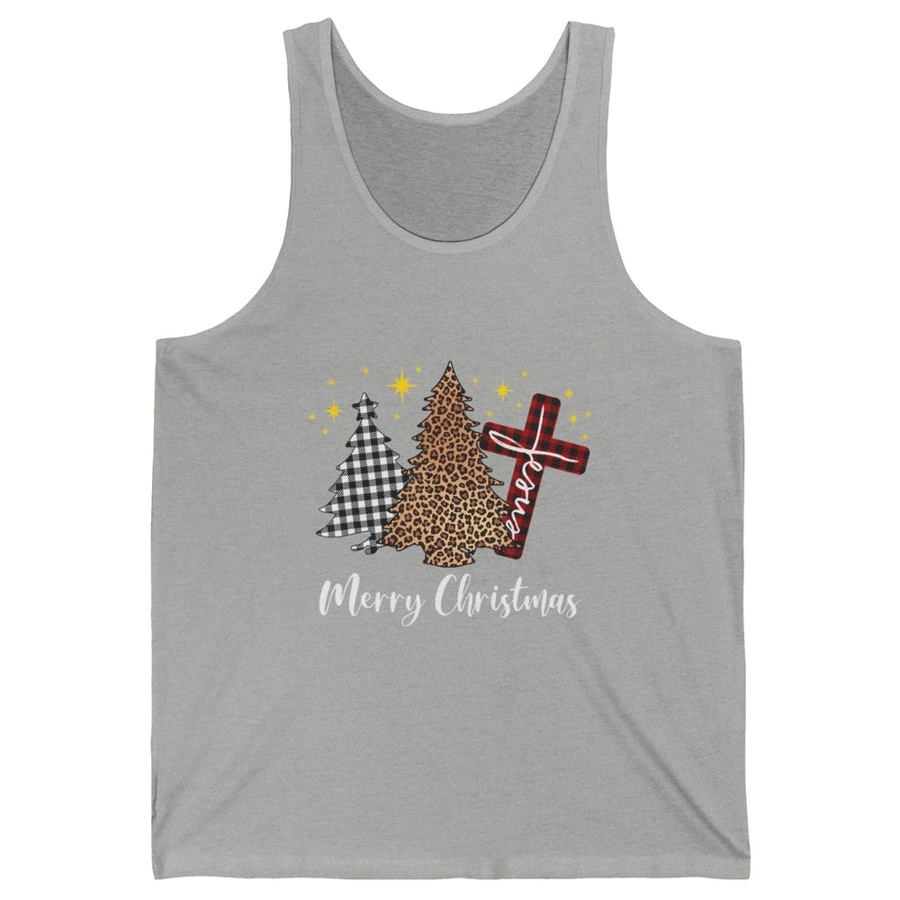 Merry Christmas Xmas Tree Cross Red Plaid Christian Leopard Unisex Jersey Tank
