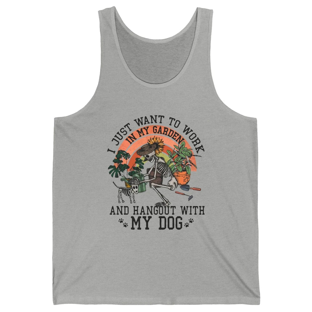 Retro Skeleton Gardening In The Garden Hang Out With My Dog Unisex Jersey Tank