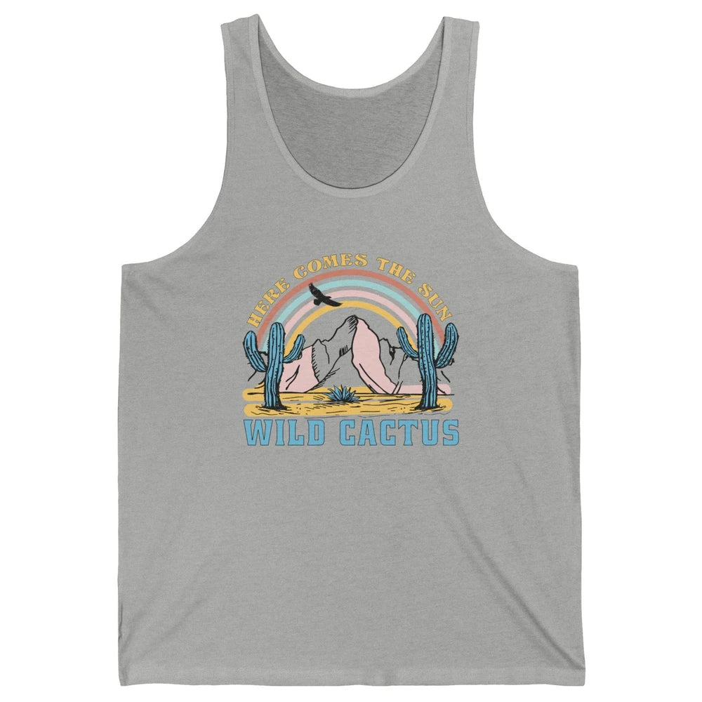 Retro Rainbow Here Come The Sun Wild cactus Desert Western Unisex Jersey Tank