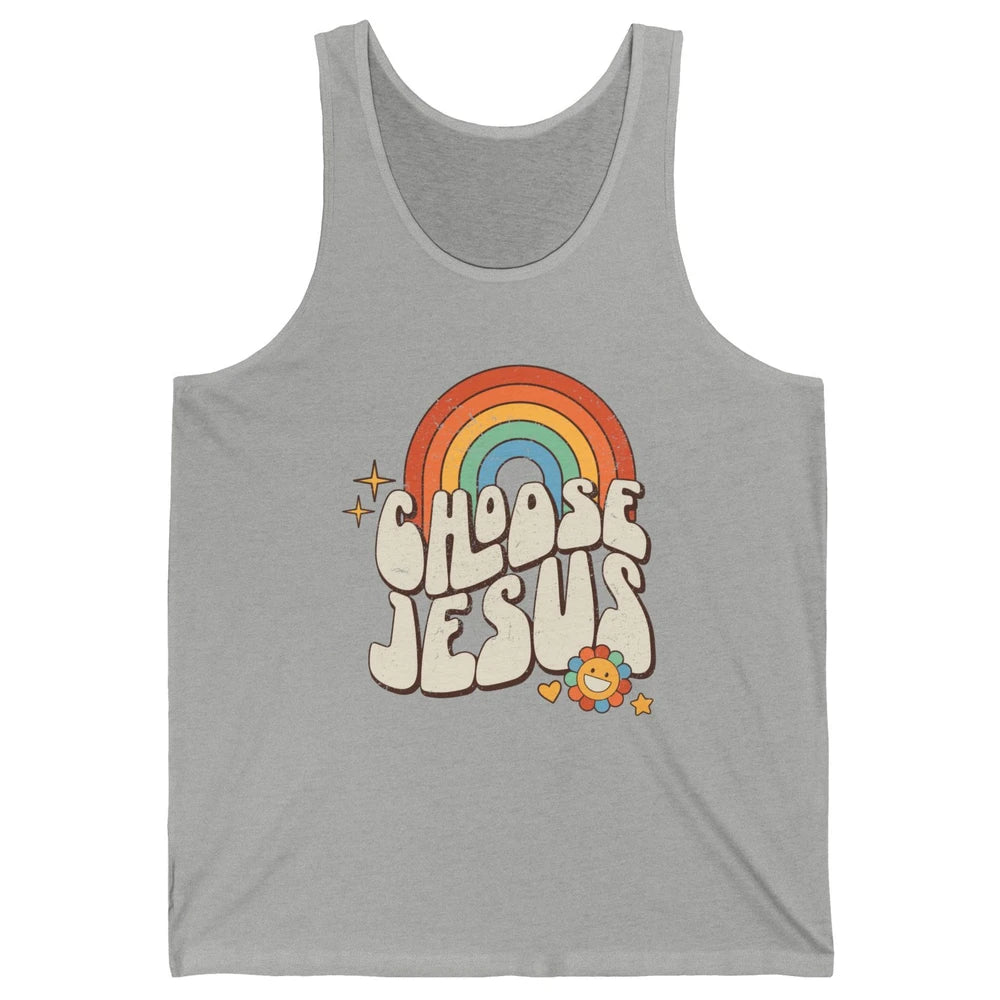 Retro Rainbow Groovy Choose Jesus Christian Religious Unisex Jersey Tank