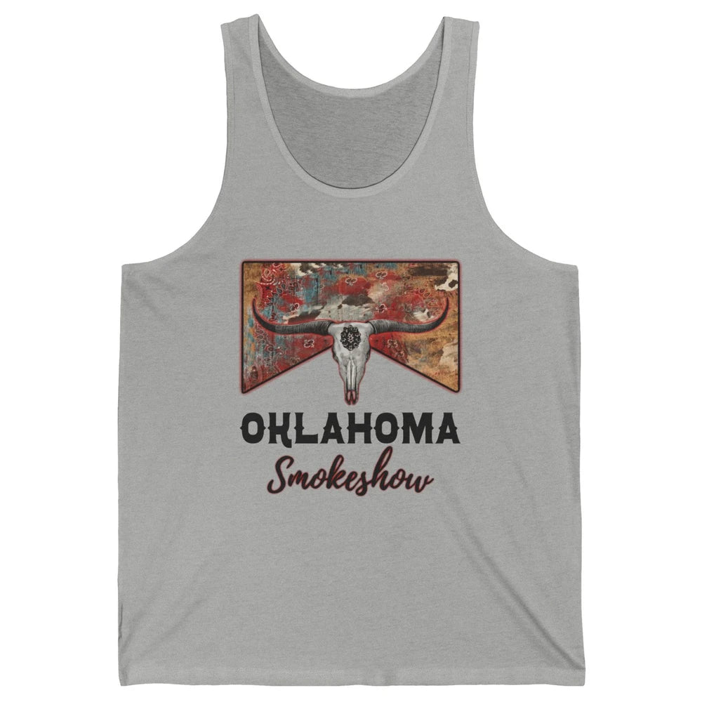 Boho Bull Skull Cow Print Oklahoma Smokeshow Western Country Unisex Jersey Tank