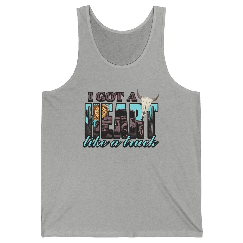 Retro Desert Bull Skull I Got A Heart Like A Truck Western Unisex Jersey Tank