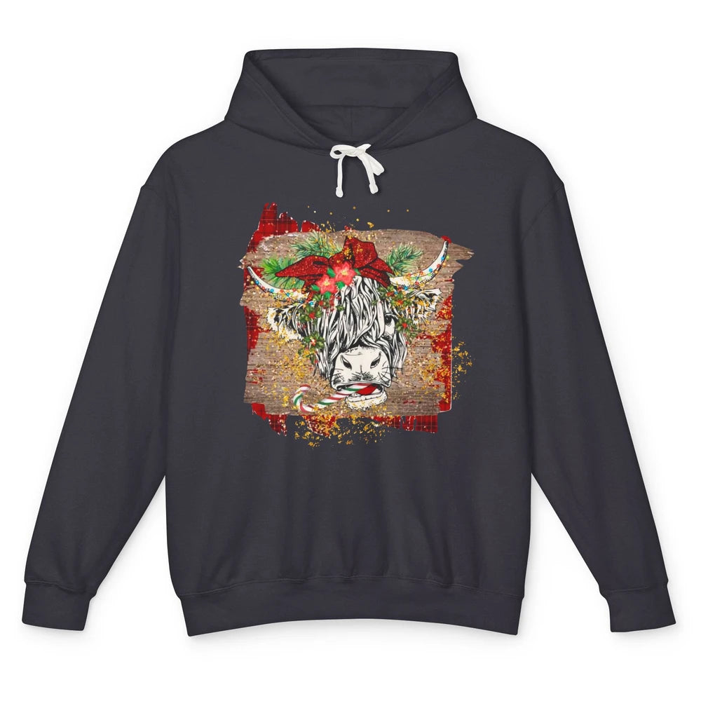 Christmas Highland Cow Bandana Western Christmas Cow Plaid Unisex Lightweight Hoodie