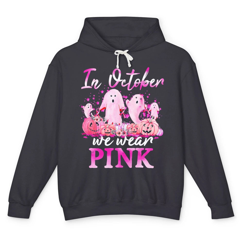 October Wear Ghost Boo Pink Ribbon Breast Cancer Awareness Unisex Lightweight Hoodie