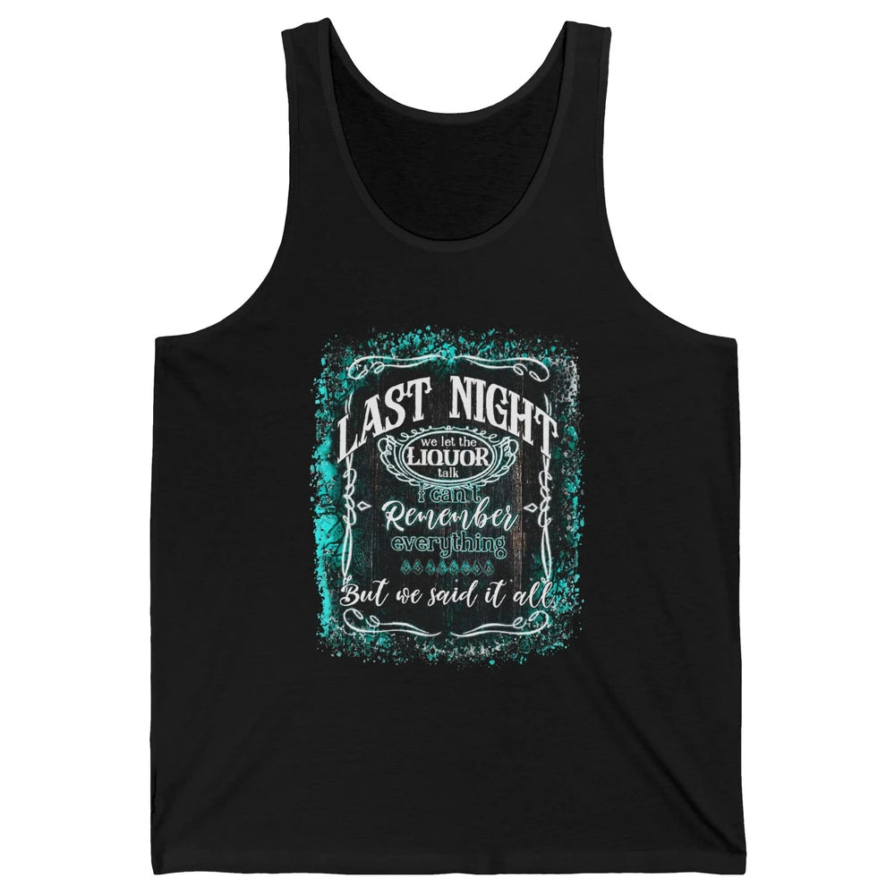 Retro Desert Cow Skull Last Night We Let Liquor Talk Western Unisex Jersey Tank