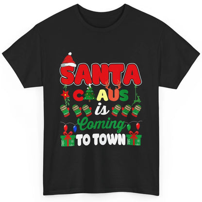 Merry Christmas Santa Claus Coming To Town Retro Xmas Lights Classic Unisex T-Shirt