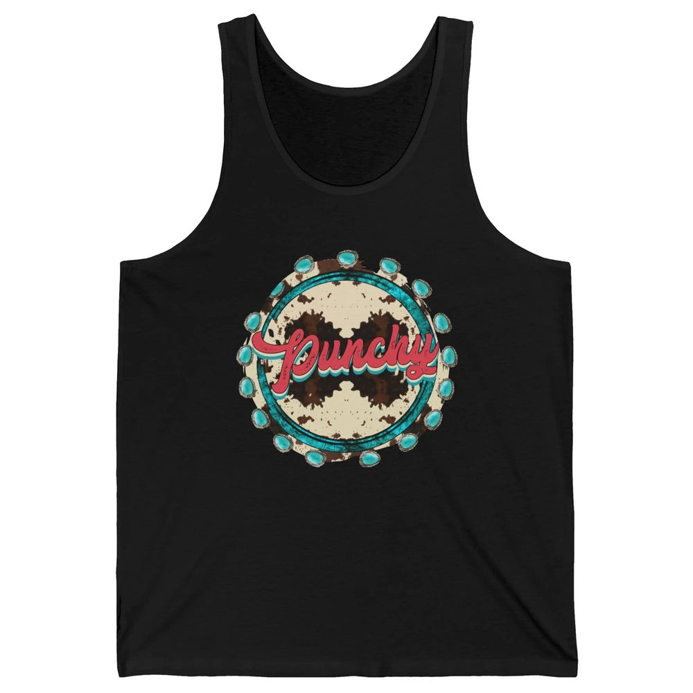 Retro Cowgirl Punchy Cowhide Turquoise Western Country Gift Unisex Jersey Tank