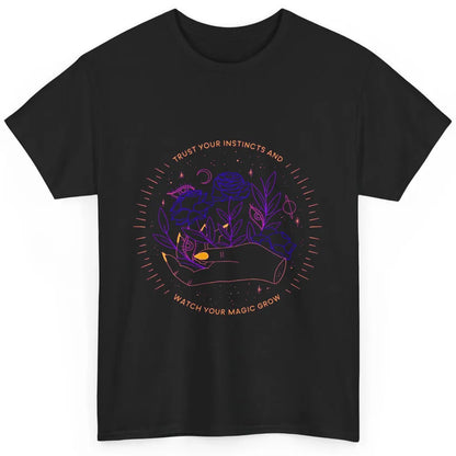 Watch Magic Grow Mystical Moon Witchy Hand Floral Rose Goth Classic Unisex T-Shirt