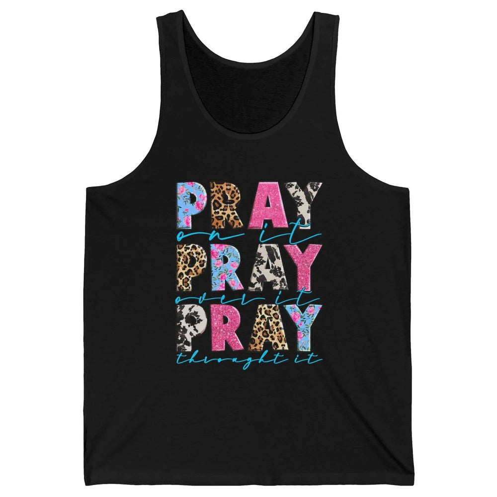 Floral Jesus Cross Pray On It Over It Christian Religious Unisex Jersey Tank