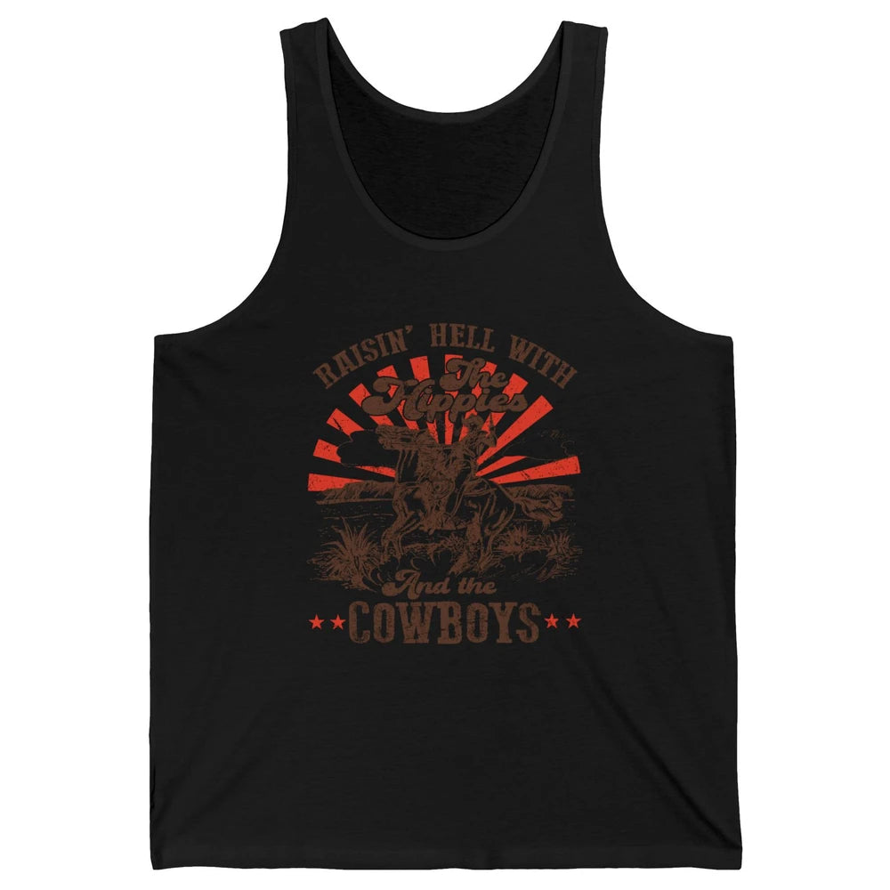 Retro Cowboy Raising Hell With Hippies And Cowboy Western Unisex Jersey Tank