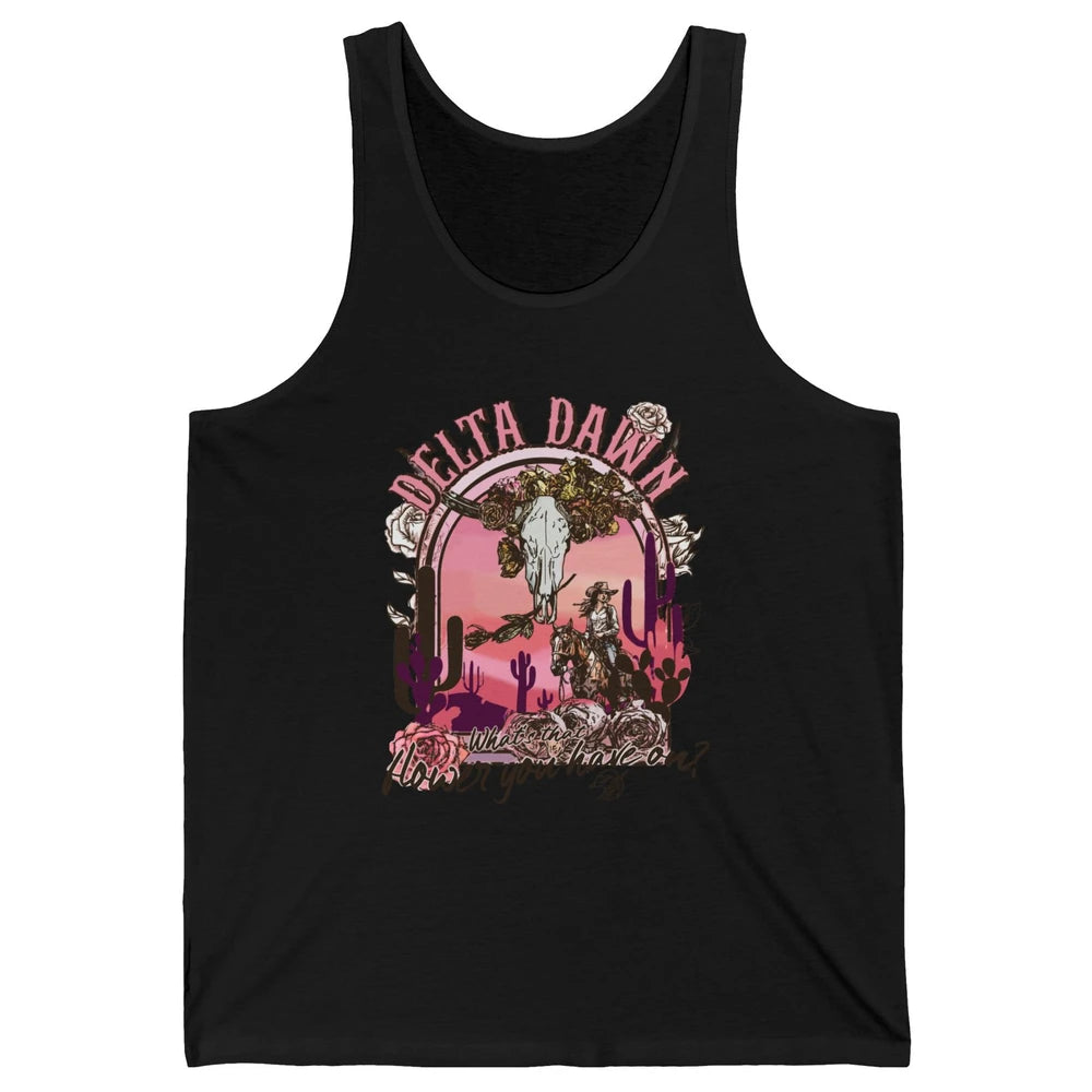 Floral Boho Bull Skull Delta Dawn Desert Western Country Unisex Jersey Tank