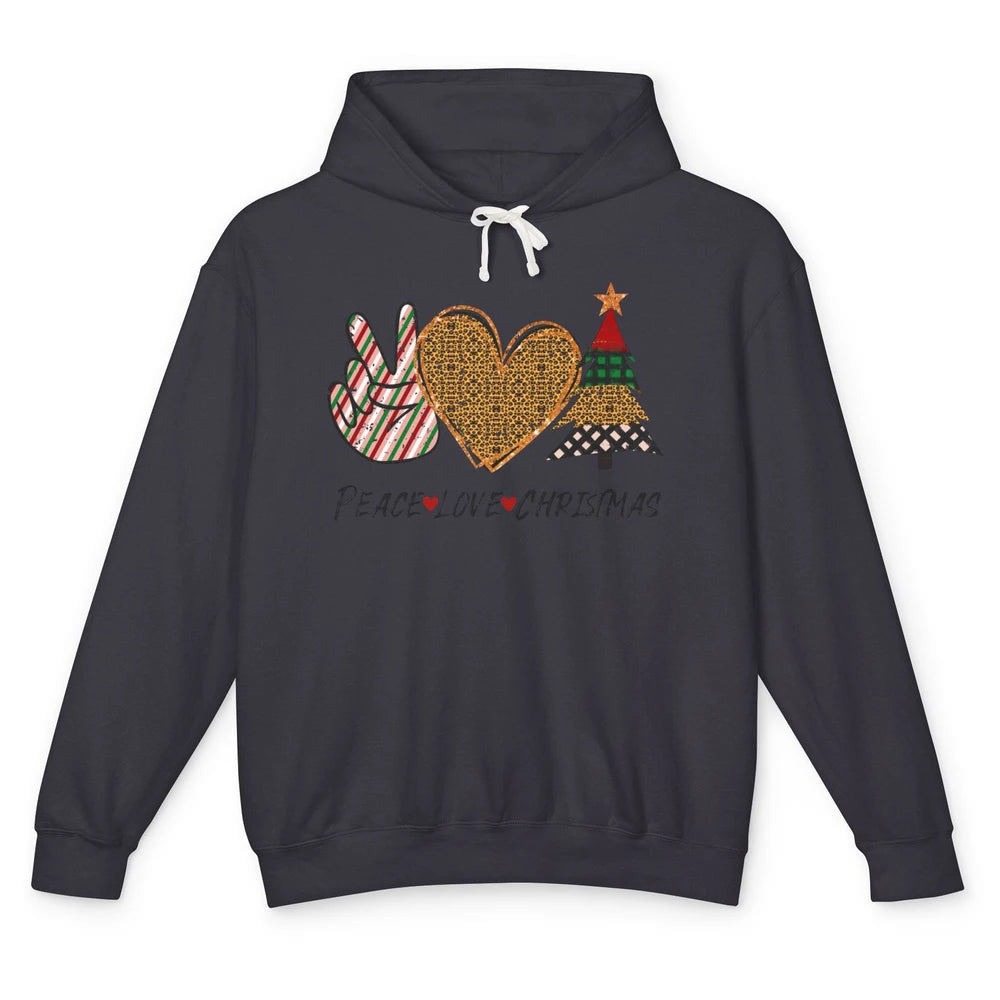 Peace Love Christmas Leopard Merry Christmas Vintage Retro Unisex Lightweight Hoodie