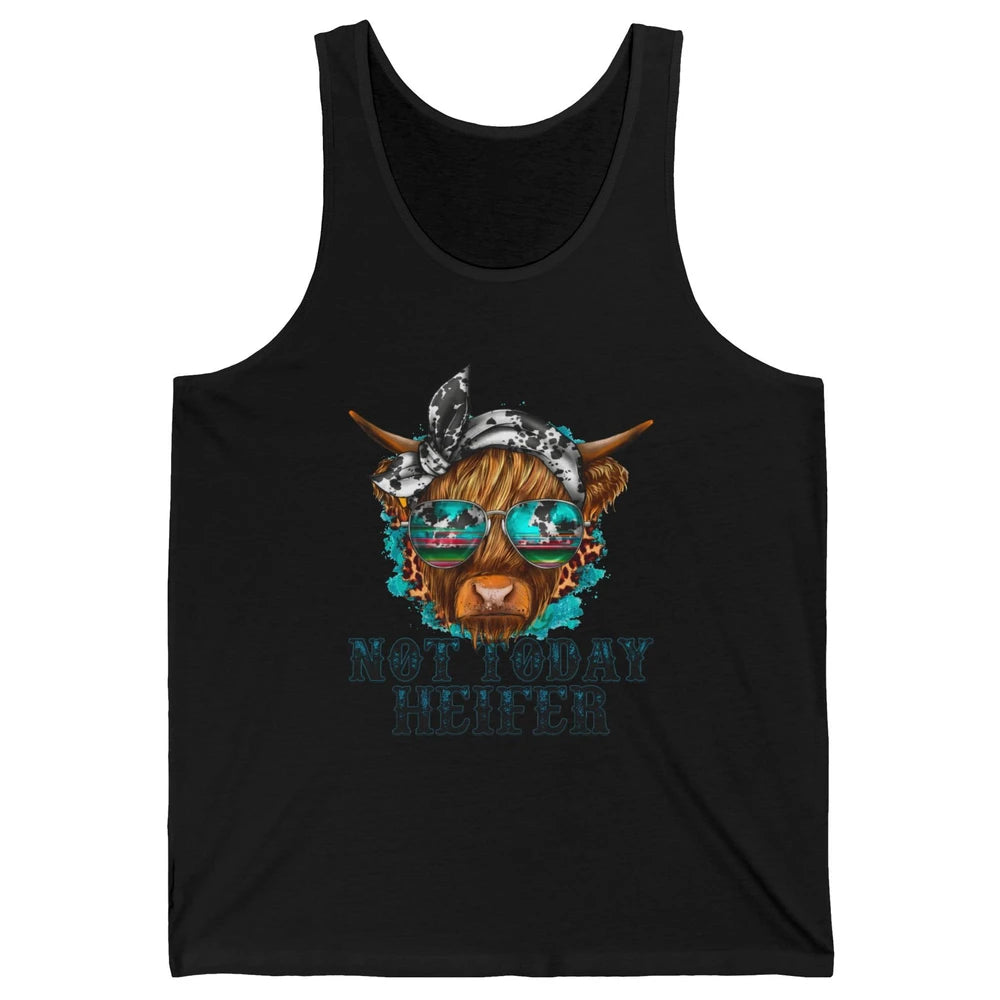 Leopard Highland Cow Sunglasses Not Today Heifer Western Cow Unisex Jersey Tank