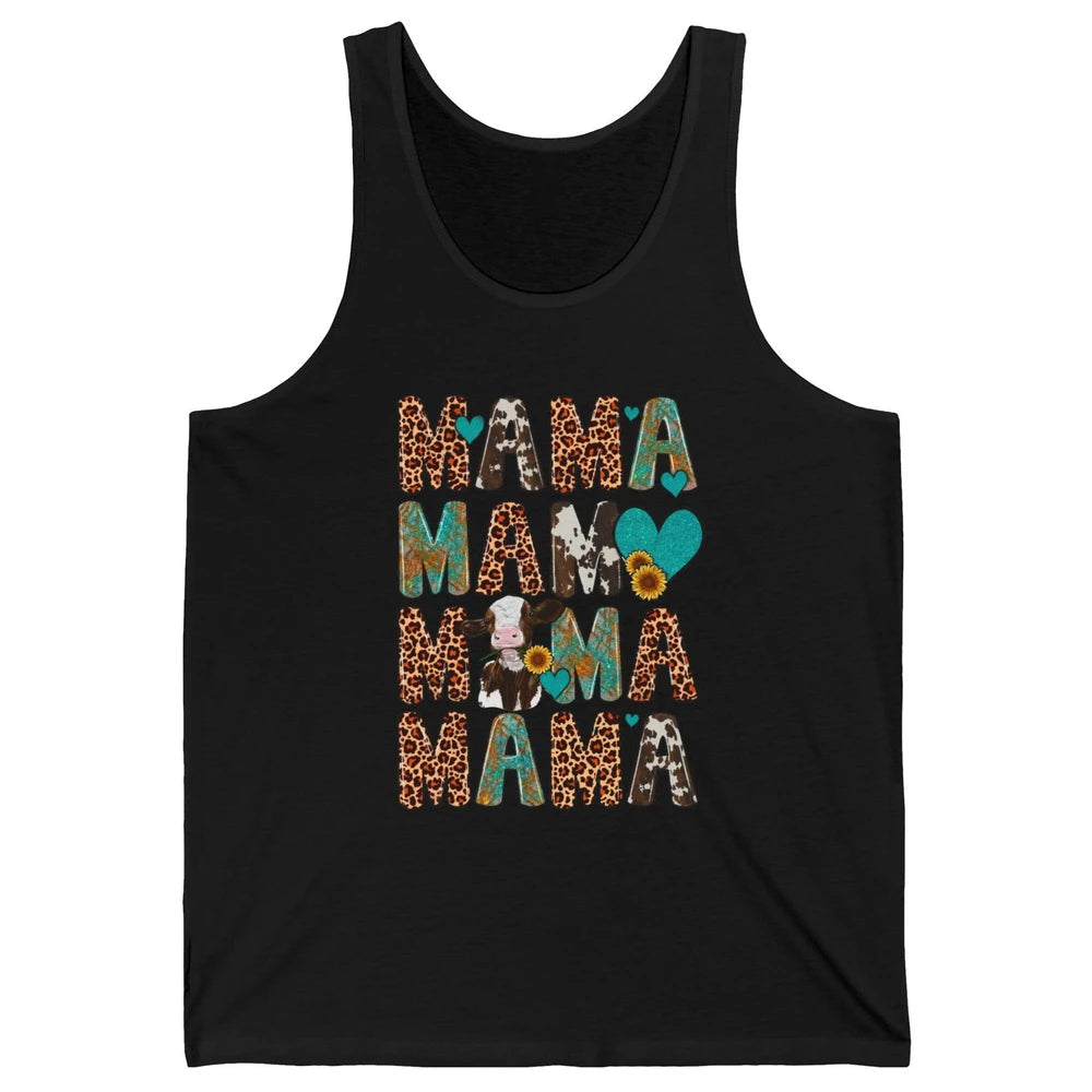 Leopard Sunflower Heifer Cow Mama Western Country Cattle Mom Unisex Jersey Tank