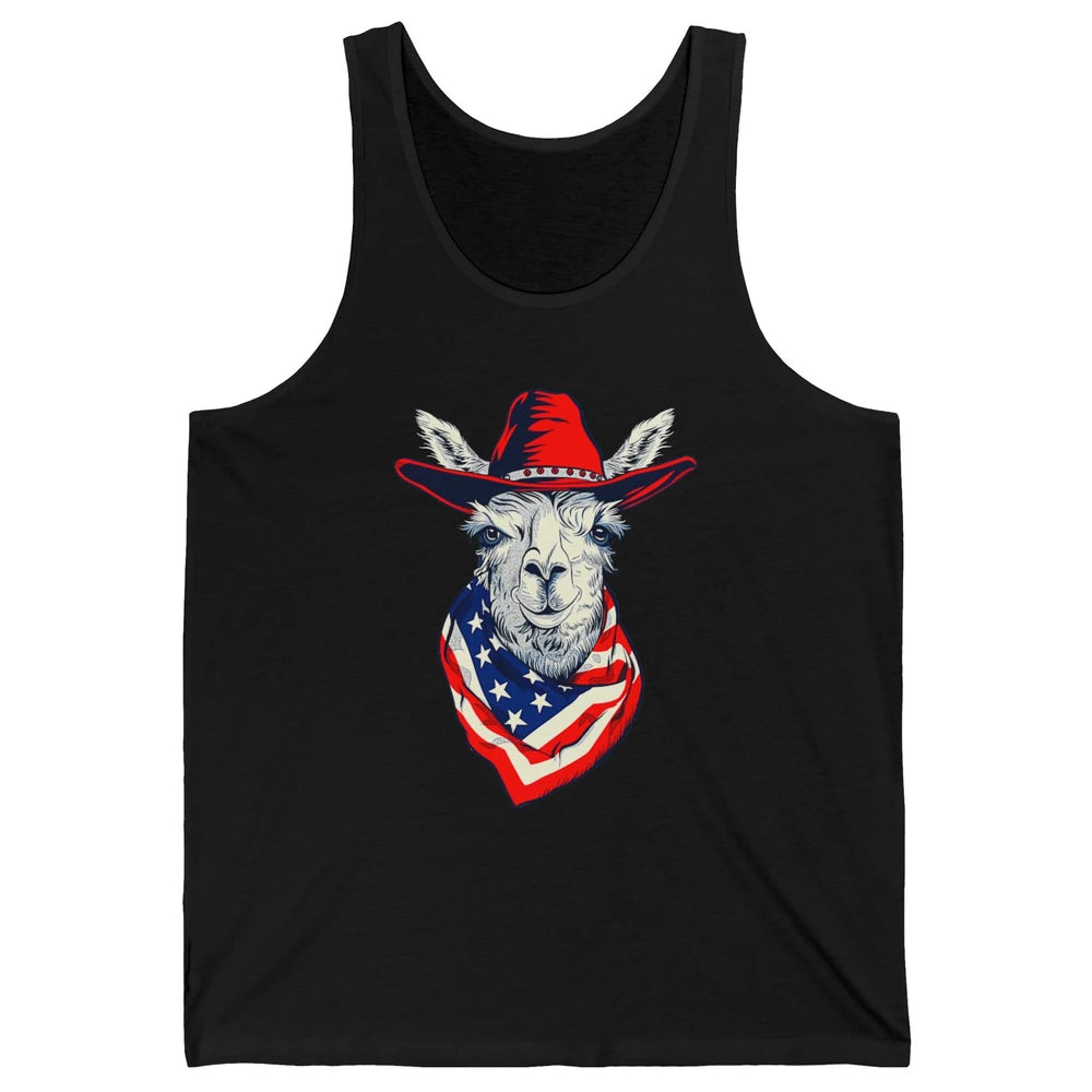 Funny Alpaca Cowboy Western Country Llama Rodeo USA Flag Retro Howdy Unisex Jersey Tank