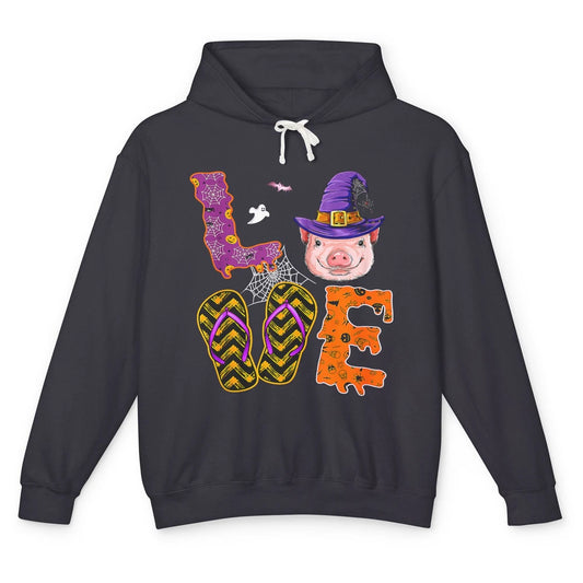 Funny Love Pig Witch Spider Halloween Spooky Season Piggy Unisex Lightweight Hoodie