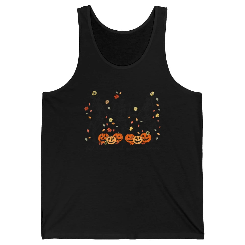 Retro Pumpkin Dancing Skeleton Fall Breeze And Autumn Leaves Unisex Jersey Tank