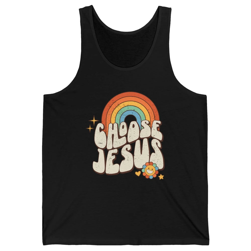 Retro Rainbow Groovy Choose Jesus Christian Religious Unisex Jersey Tank