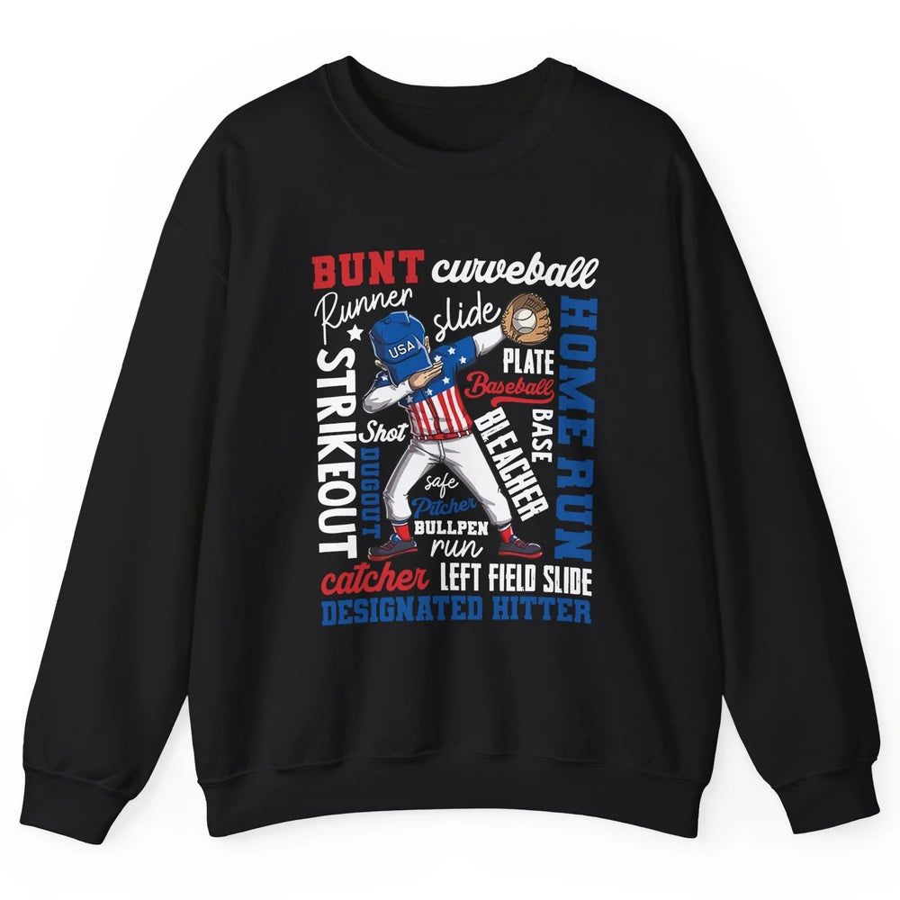 Baseball Dabbing 4th of July US Patriotic Baseball Players Unisex Crewneck Sweatshirt