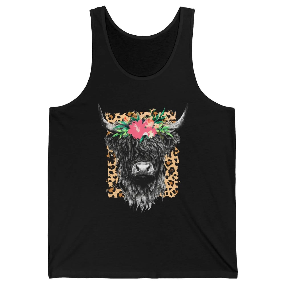 Leopard Floral Highland Cow Heifer Cattles Western Country Unisex Jersey Tank