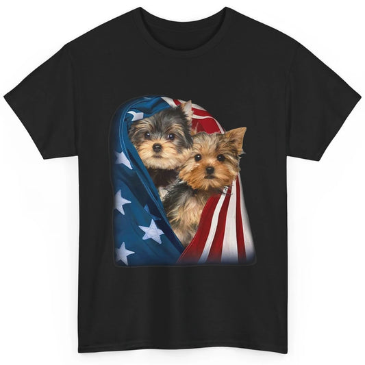 Yorkshire Terrier US Flag July 4th Patriotic Yorkie Puppies Classic Unisex T-Shirt