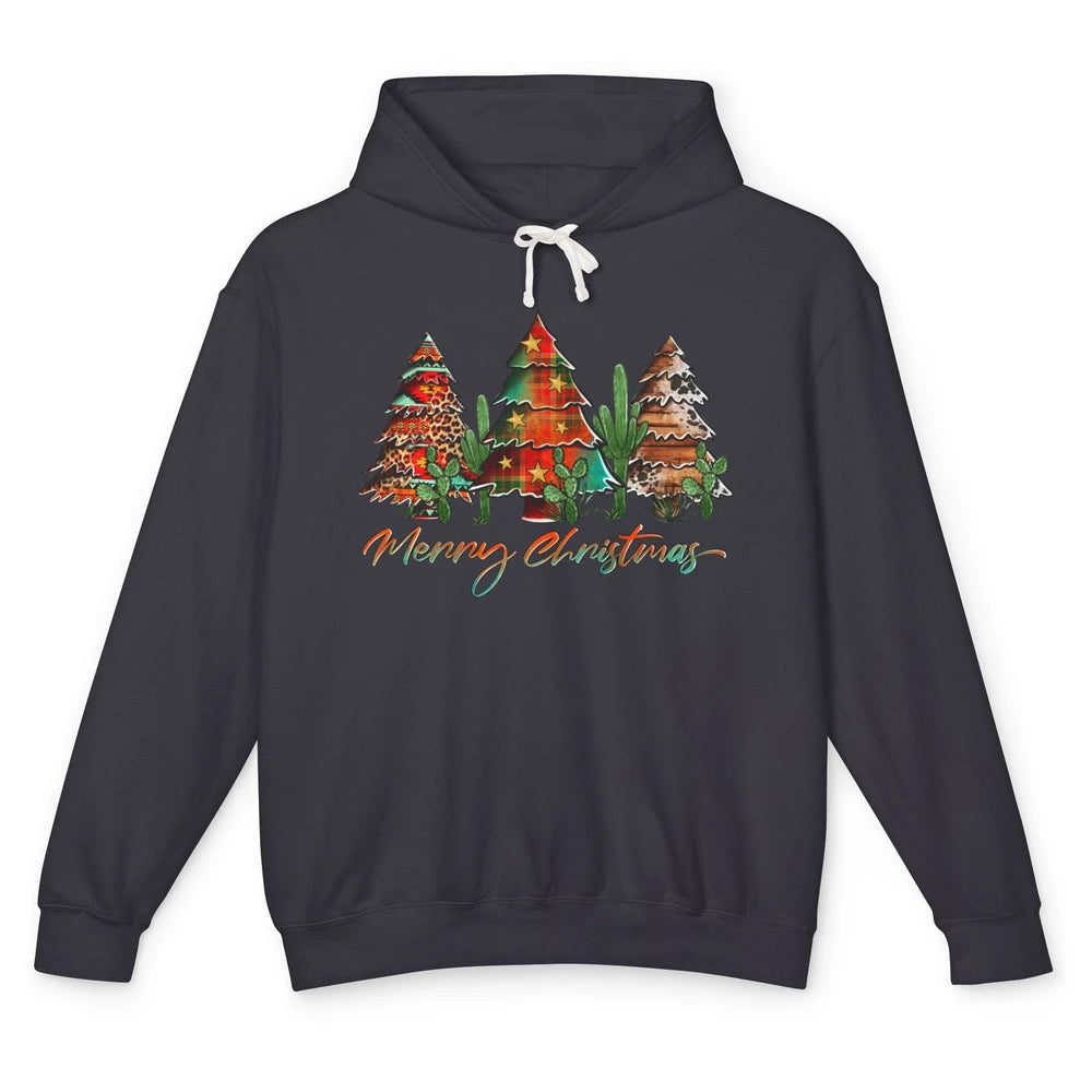 Merry Christmas Tree Western Christmas Desert Cactus Leopard Unisex Lightweight Hoodie