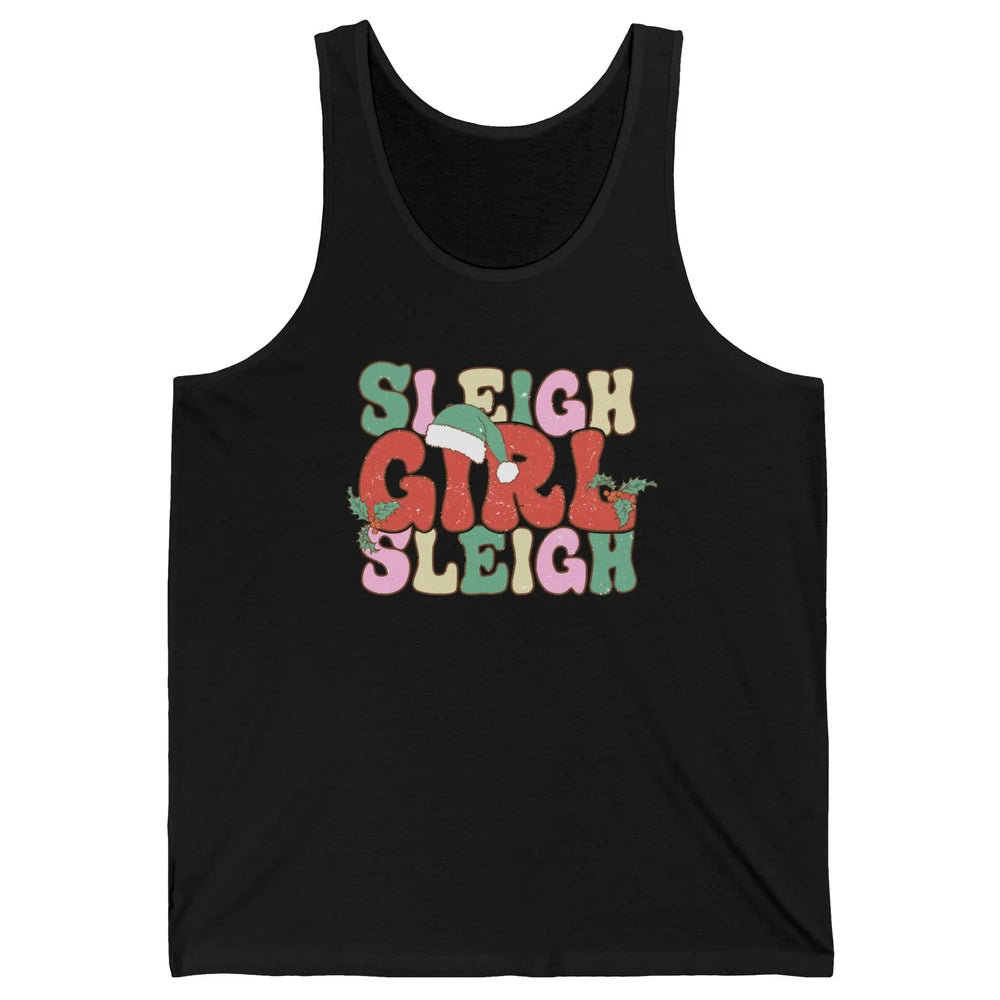 Retro Groovy Christmas Sleigh Girl Sleigh Santa Hat Winter Unisex Jersey Tank