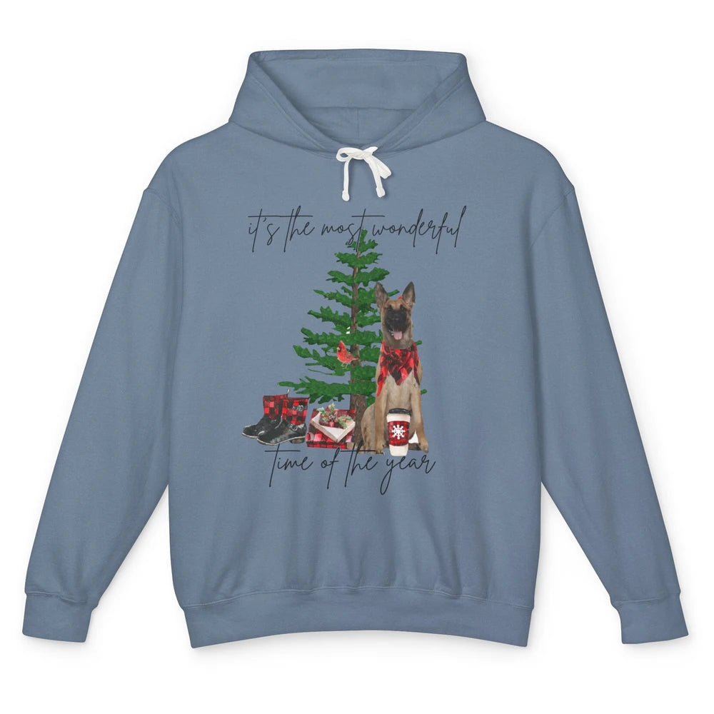 Belgian Malinois Christmas Tree Most Wonderful Time Of Year Unisex Lightweight Hoodie