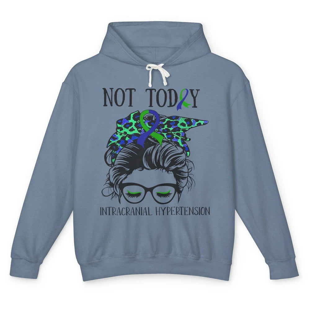 Not Today Intracranial Hypertension Leopard Messy Bun Mom Unisex Lightweight Hoodie
