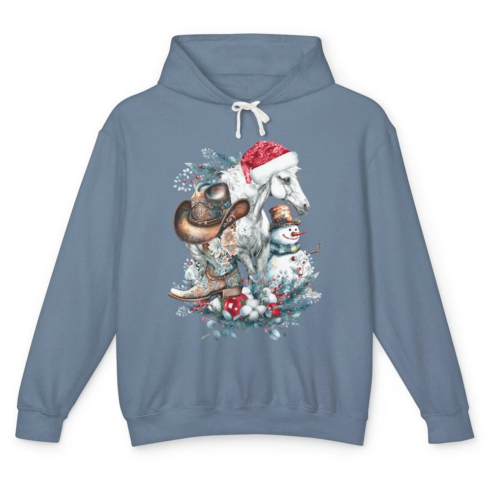 Merry Christmas Horse Howdy Cowboy Hat Boots Xmas Snowman Unisex Lightweight Hoodie