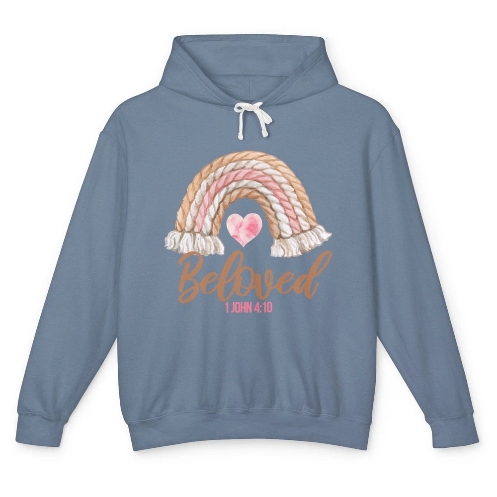 Beloved Christian Women Vintage Rainbow Bible Verse Heart Unisex Lightweight Hoodie