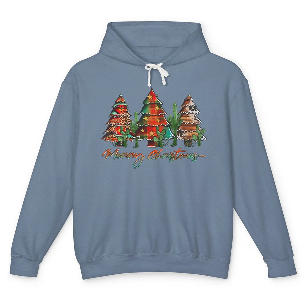 Merry Christmas Tree Western Christmas Desert Cactus Leopard Unisex Lightweight Hoodie