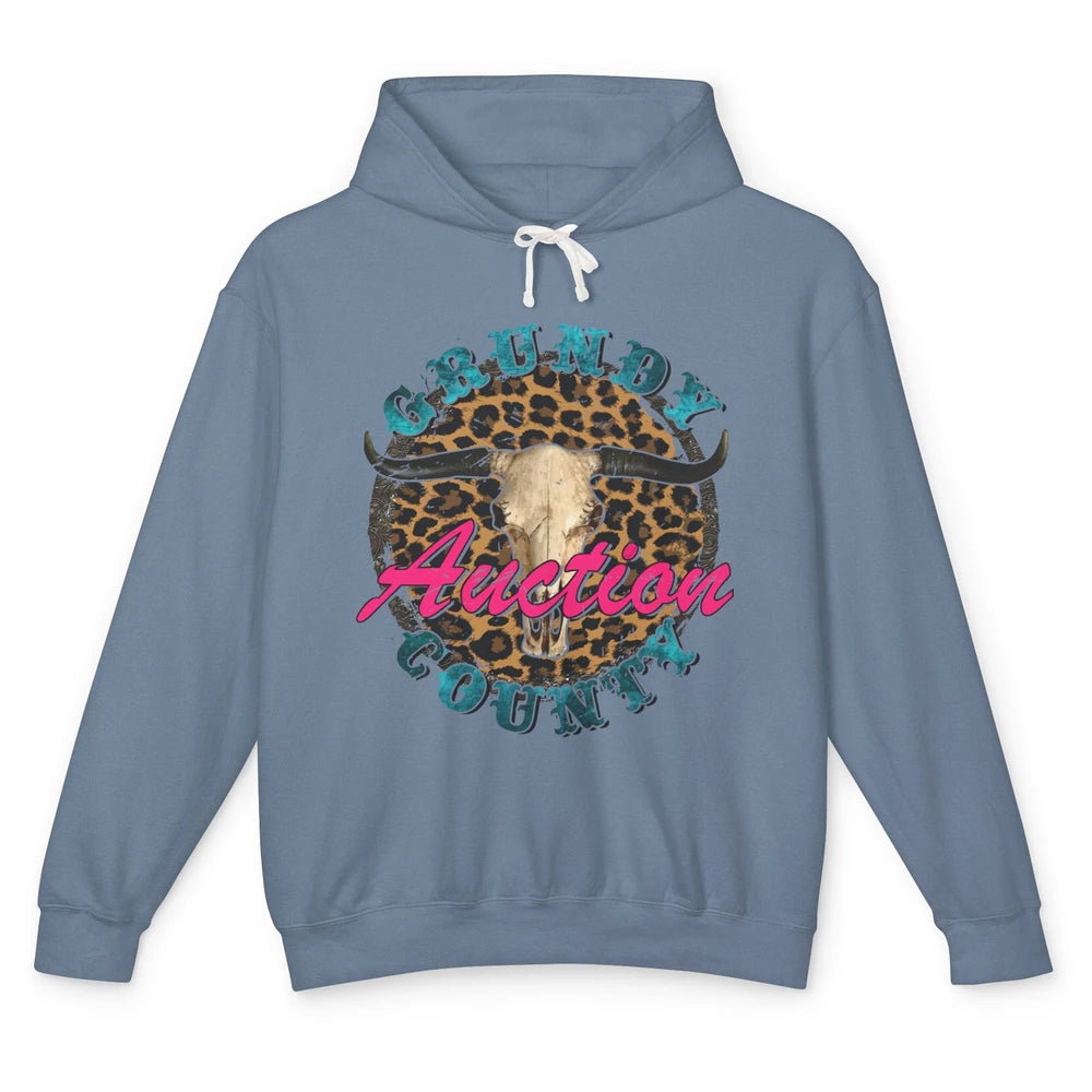 Leopard Grundy County Auction Bull Skull Western Country Unisex Lightweight Hoodie