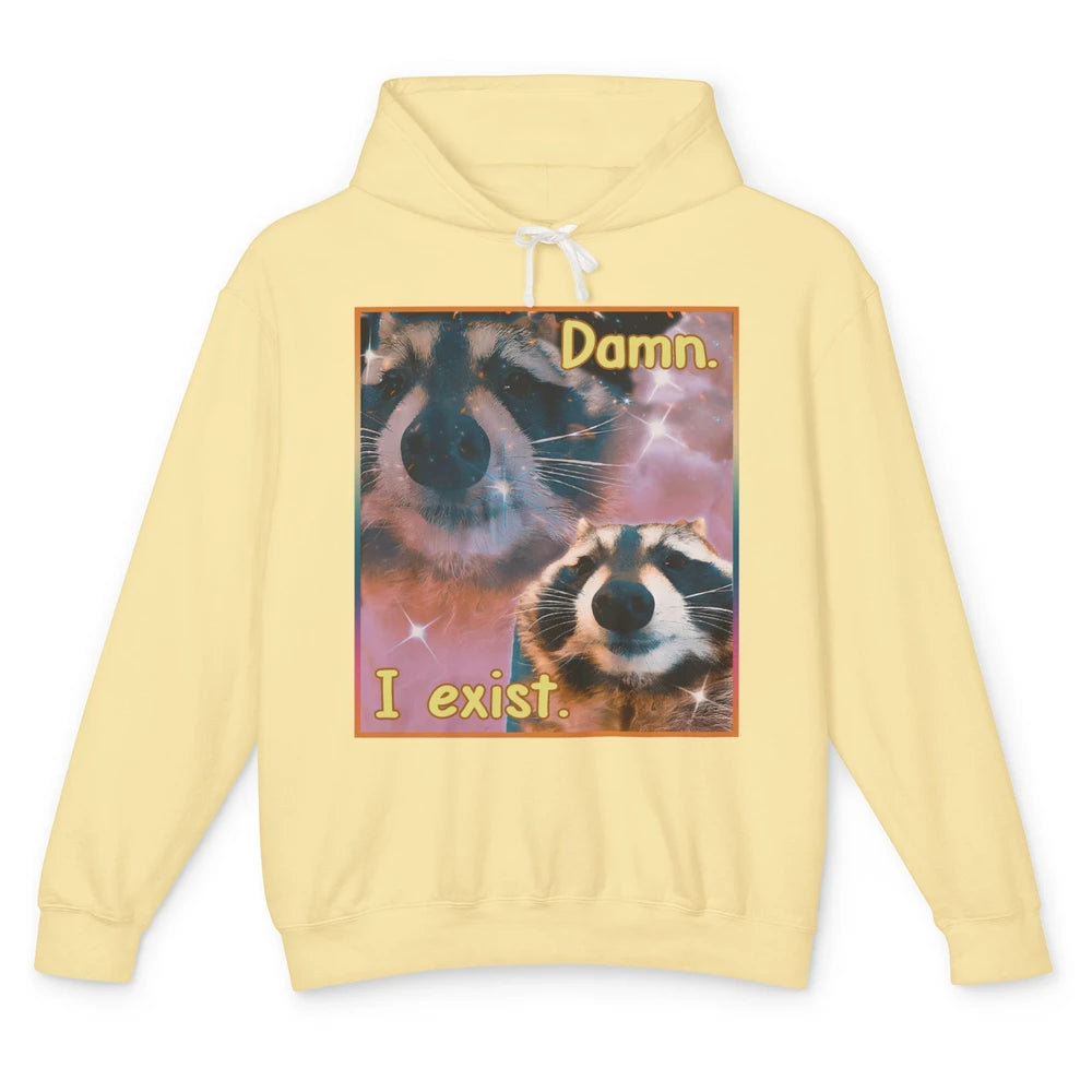 Funny Raccoon Damn I Exist Existential Jokes Opossums Lovers Unisex Lightweight Hoodie