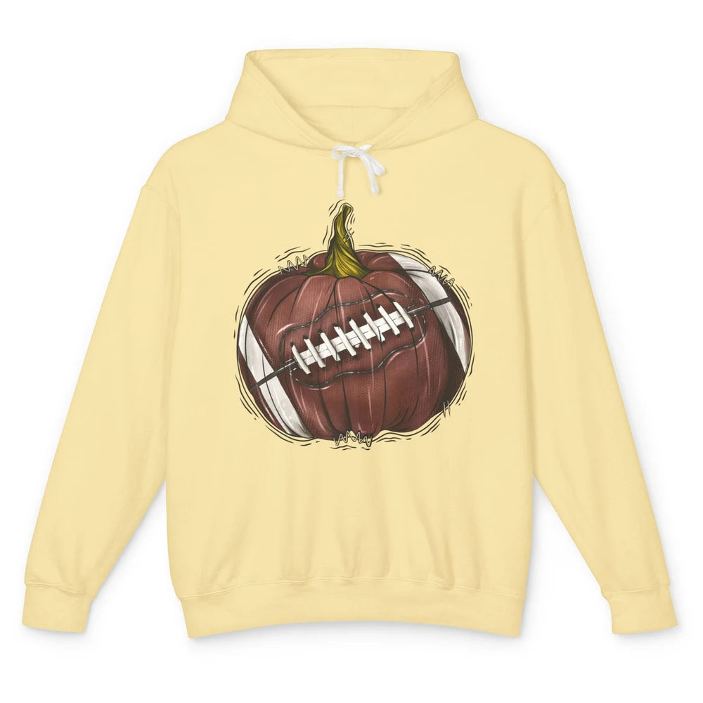 Football Pumpkin Tis The Season Fall Leaves Autumn Halloween Unisex Lightweight Hoodie