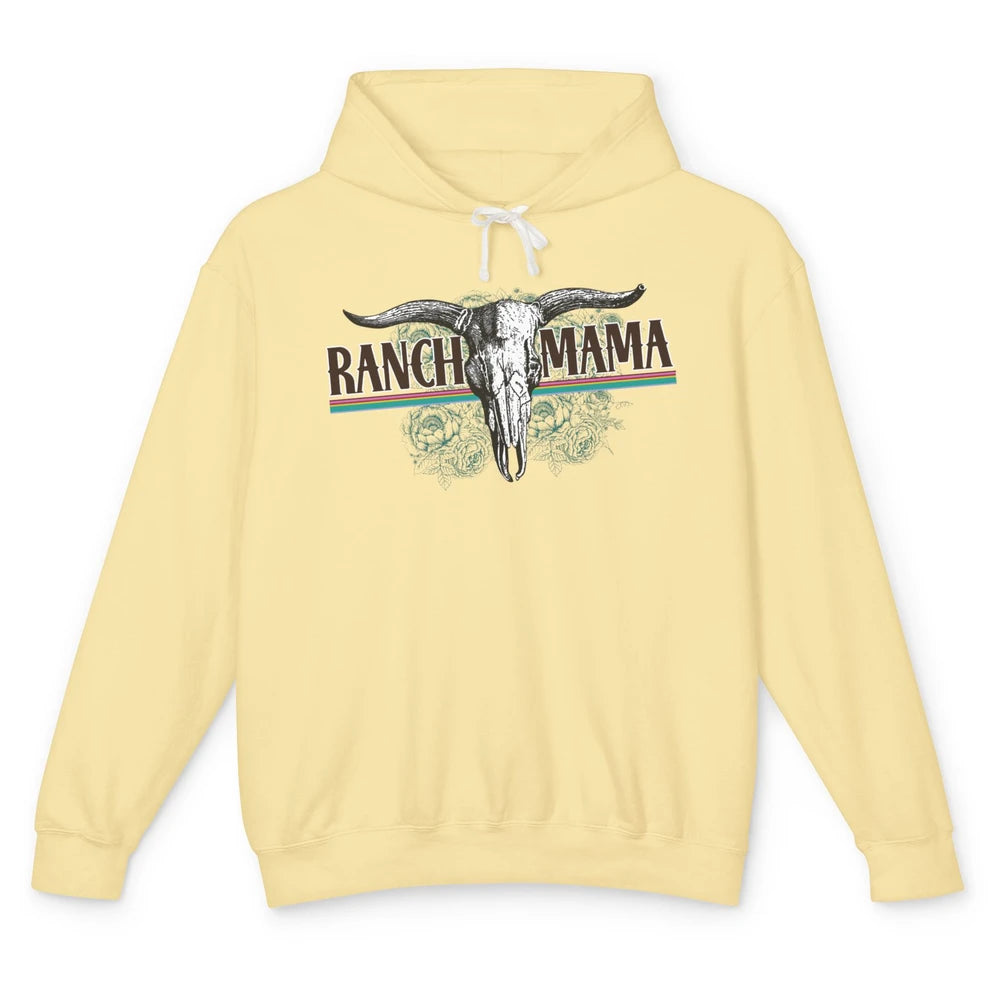 Retro Ranch Mama Highland Cow Skull Western Country Cowboy Unisex Lightweight Hoodie