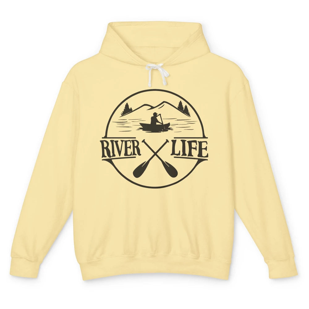 Retro River Life Is Better On The River Kayaking Canoe Unisex Lightweight Hoodie