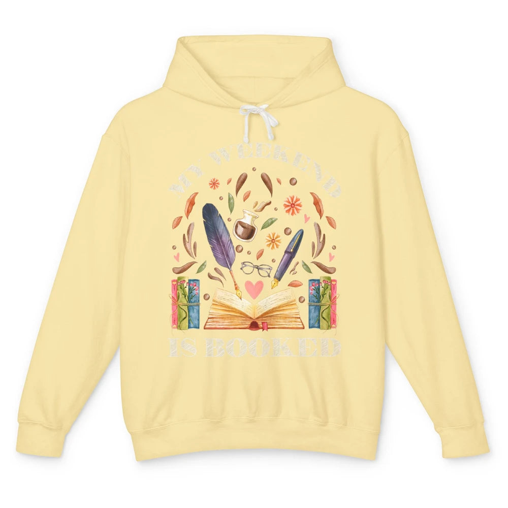 Funny My Weekend Is Booked Vintage Read Book Bookish Books Unisex Lightweight Hoodie