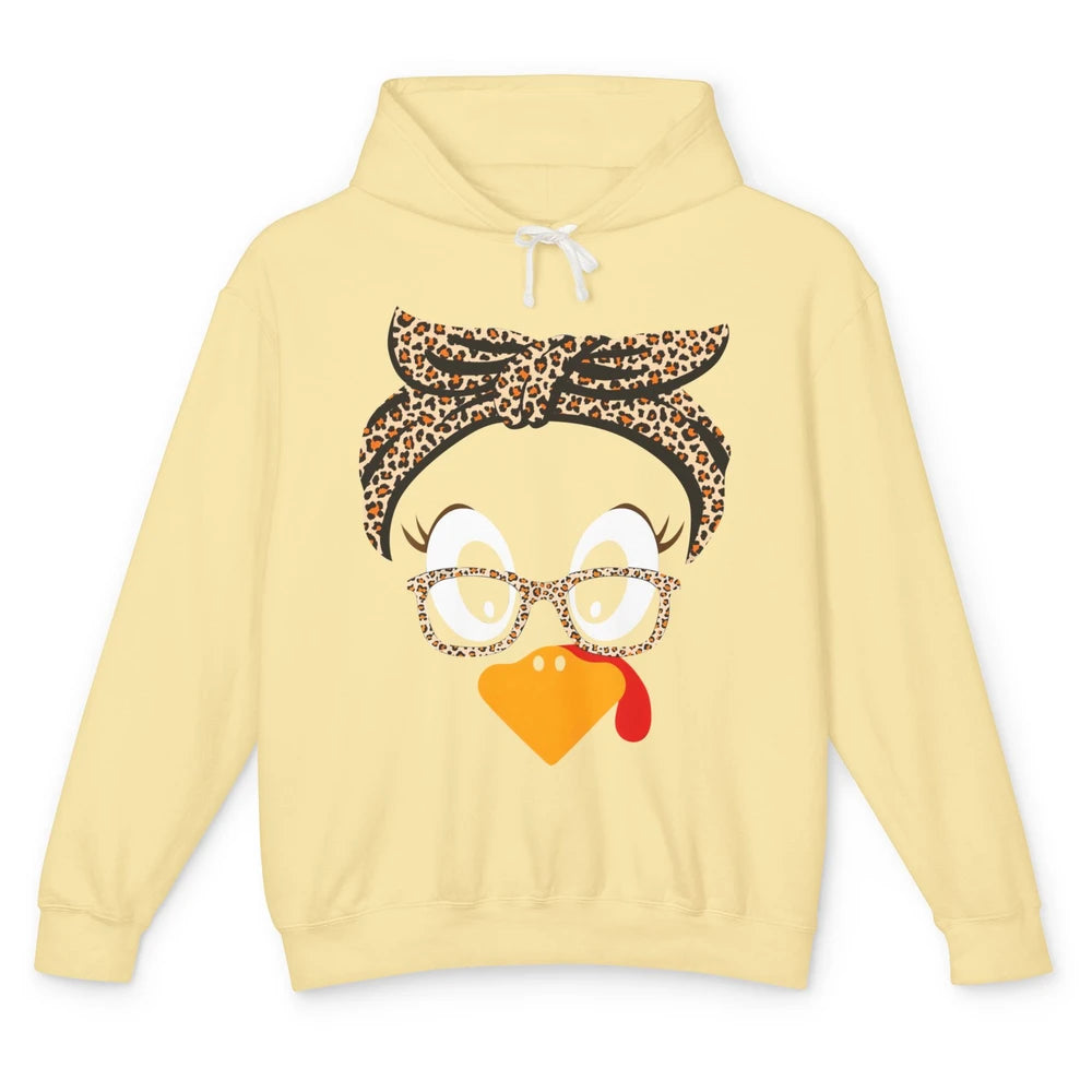 Cute Turkey Mom Leopard Glasses Thanksgiving Fall Turkey Day Unisex Lightweight Hoodie