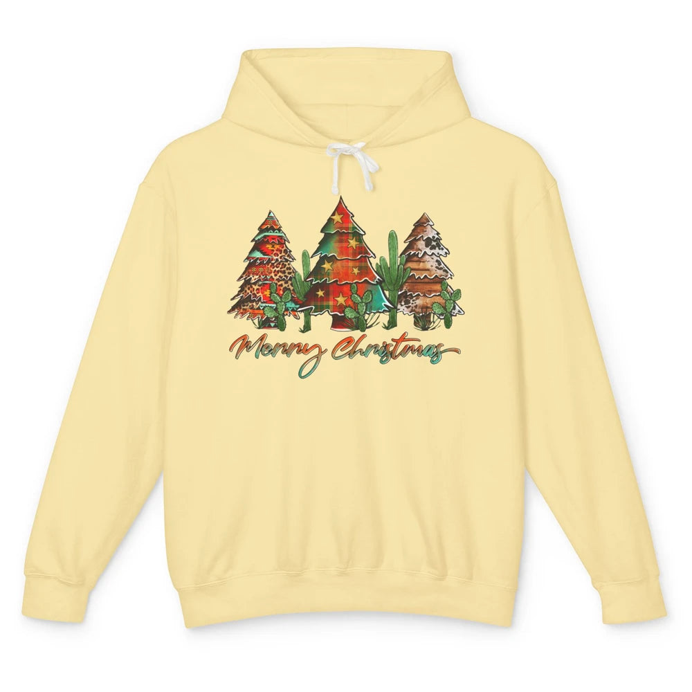 Merry Christmas Tree Western Christmas Desert Cactus Leopard Unisex Lightweight Hoodie