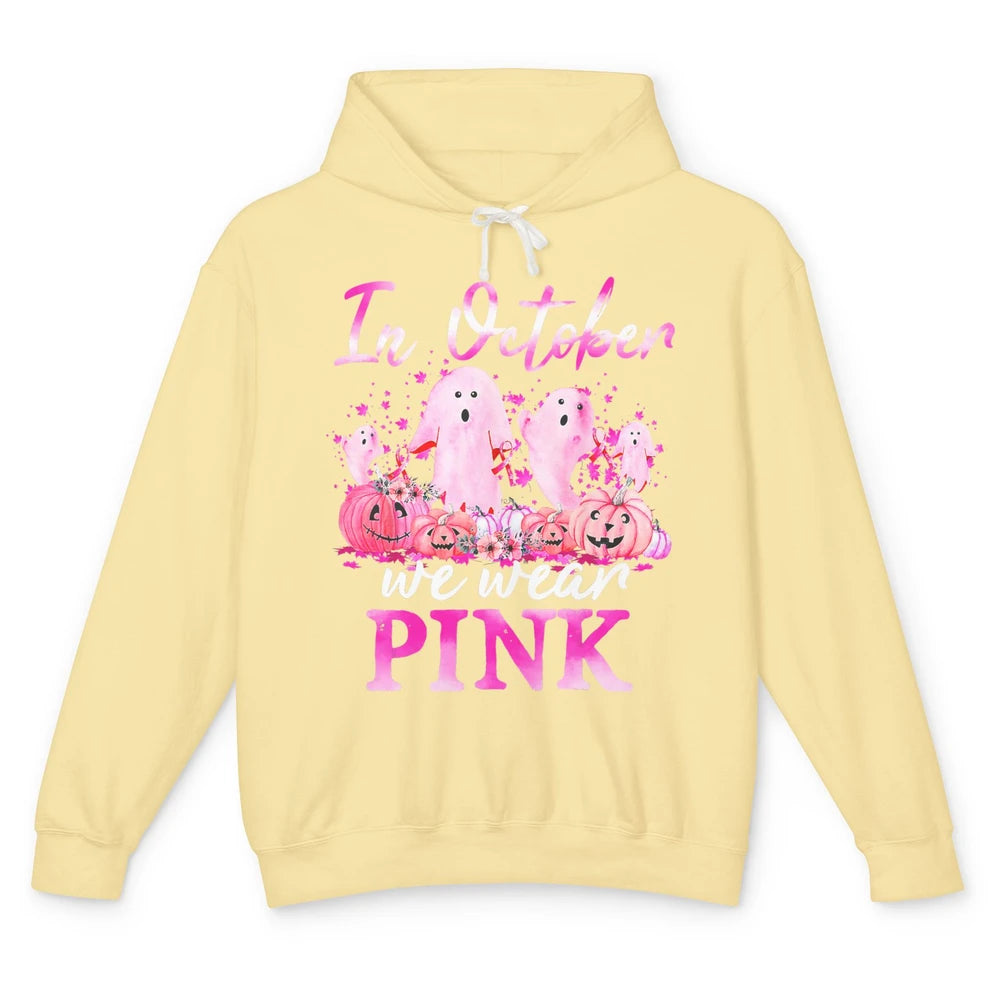 October Wear Ghost Boo Pink Ribbon Breast Cancer Awareness Unisex Lightweight Hoodie