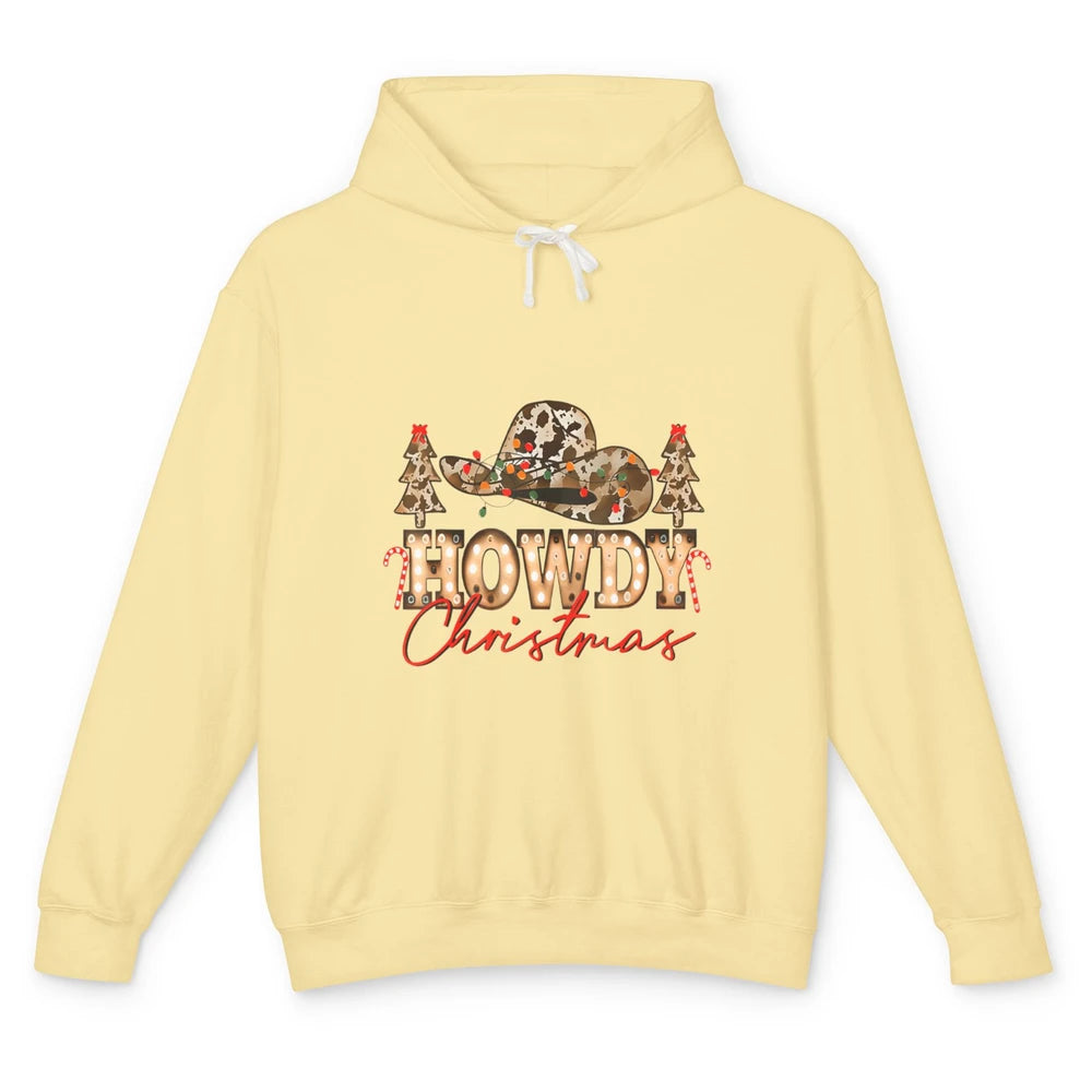 Merry Christmas Howdy Xmas Pine Trees Leopard Cowboy Hat Unisex Lightweight Hoodie